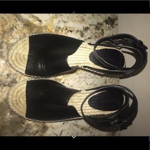 Celine Black Leather Buckle Espadrille Heels 37 M